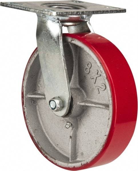 Fairbanks - 8" Diam x 2" Wide x 9-1/4" OAH Top Plate Mount Swivel Caster - Polyurethane, 1,200 Lb Capacity, Roller Bearing, 4-1/2 x 6-1/4" Plate - All Tool & Supply