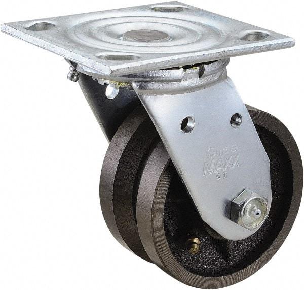 Value Collection - 4" Diam x 2" Wide, Metal With Groove Swivel Caster - 800 Lb Capacity, Top Plate Mount, 4" x 4-1/2" Plate, Roller Bearing - All Tool & Supply