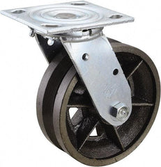 Value Collection - 6" Diam x 2" Wide, Metal With Groove Swivel Caster - 1,000 Lb Capacity, Top Plate Mount, 4" x 4-1/2" Plate, Roller Bearing - All Tool & Supply