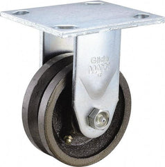 Value Collection - 4" Diam x 1-1/2" Wide, Metal With Groove Rigid Caster - 600 Lb Capacity, Top Plate Mount, 4" x 4-1/2" Plate, Roller Bearing - All Tool & Supply