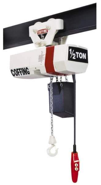 Coffing - 1 Ton Capacity, 12 FPM Lift Speed, Electric Chain Hoist - 10' Max Lift, 17-1/4" Min Headroom, 1 Chain - All Tool & Supply