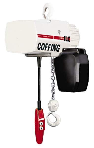 Coffing - 2 Ton Capacity, 8 FPM Lift Speed, Electric Chain Hoist - 20' Max Lift, 20-13/16" Min Headroom, 2 Chains - All Tool & Supply