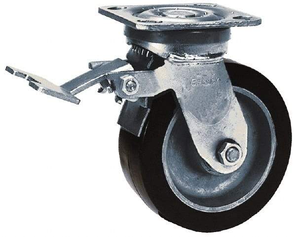 Albion - 8" Diam x 2" Wide x 9-1/2" OAH Top Plate Mount Swivel Caster with Brake - Phenolic, 900 Lb Capacity, Roller Bearing, 4 x 4-1/2" Plate - All Tool & Supply