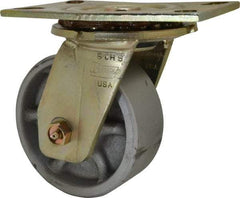 Albion - 5" Diam x 2" Wide x 6-1/2" OAH Top Plate Mount Swivel Caster - Semi-Steel, 1,750 Lb Capacity, Sealed Roller Bearing, 4-1/2 x 6-5/16" Plate - All Tool & Supply