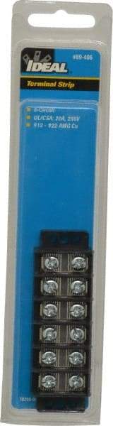 Ideal - 6 Poles, 300 Volt, 30 Amp, -40 to 266°F, Polyester Thermoplastic, Polyester Thermoplastic Multipole Terminal Block - Zinc Plated Steel, 22 to 12 AWG Compatibility, 0.56 Inch High - All Tool & Supply