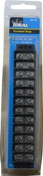 Ideal - 12 Poles, 300 Volt, 30 Amp, -40 to 266°F, Polyester Thermoplastic, Polyester Thermoplastic Multipole Terminal Block - Zinc Plated Steel, 22 to 12 AWG Compatibility, 0.56 Inch High - All Tool & Supply