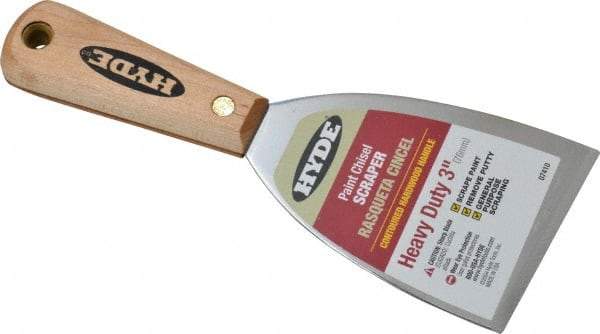 Hyde Tools - Stiff Carbon Steel Chisel Scraper - 3" Blade Width, 8-1/4" Long Hardwood Handle - All Tool & Supply