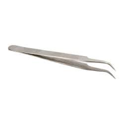 Value Collection - 4-3/8" OAL 7-SA Dumont-Style Swiss Pattern Tweezers - Curved Shanks with Beveled Edges, Plain, Sharp Points - All Tool & Supply