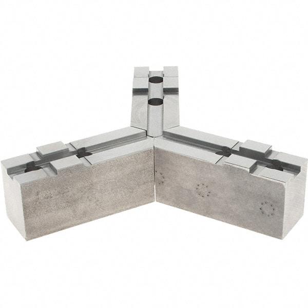 Abbott Workholding Products - Tongue & Groove Attachment, Square Soft Lathe Chuck Jaw - 3 Jaws, Steel, 1.5748" Btw Mount Hole Ctrs, 4-1/2" Long x 1-1/2" Wide x 2" High, 0.4724" Groove, 0.4724" & 12mm Fastener - All Tool & Supply