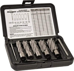 Hougen - 8 Piece, 5/8 to 1-1/8" Cutter Diam, 2" Cutting Depth, High Speed Steel Annular Cutter Set - Bright Finish, 3/4" Shank Diam, 5/8, 3/4, 7/8, 1, 1-1/8" Cutter Diams, 2 Flats on Shank - All Tool & Supply