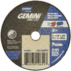 3 × 1/8 × 3/8″ Gemini Free Cut Small Diameter Cut-Off Wheel <=3″ A 36 T Type 01/41 - All Tool & Supply