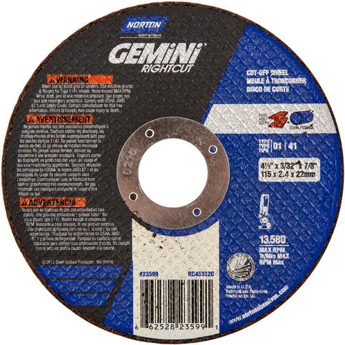 ‎4-1 /2″ × 0.090″ × 7/8″ Gemini Right Angle Cut-Off Wheel Type 01 Straight Aluminum Oxide - All Tool & Supply