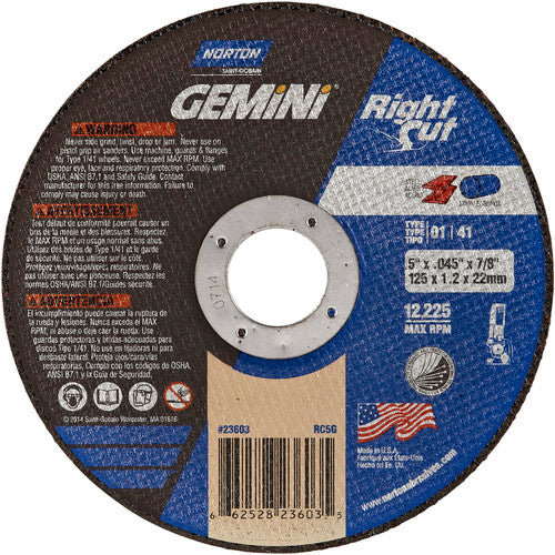 5 x .045 × 7/8″ Gemini RightCut Right Angle Cut-Off Wheel A 36 Q Type 01/41 - All Tool & Supply