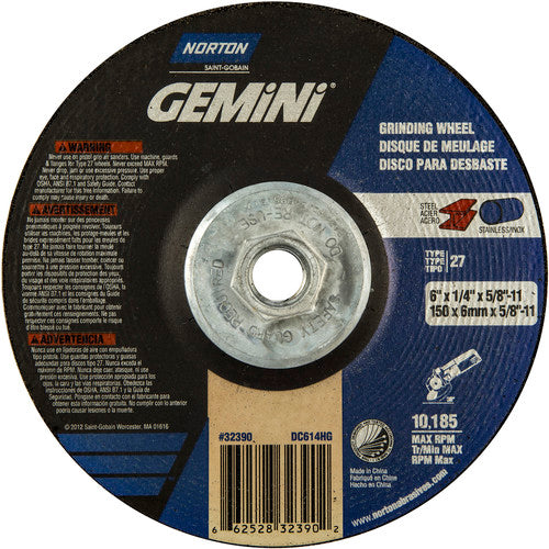 ‎6 × 1/4 × 5/8 - 11″ Gemini Grinding Wheel A 24 S Type 27 - All Tool & Supply