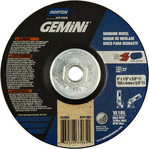 ‎6 × 1/8 × 5/8 - 11″ Gemini Long Life Grinding Wheel A 24 T Type 27 - All Tool & Supply