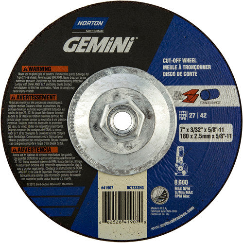 ‎7″ × 3/32″ × 5/8″-11 Gemini Non-Woven Depressed Center Wheel Type 27 24 Grit - All Tool & Supply