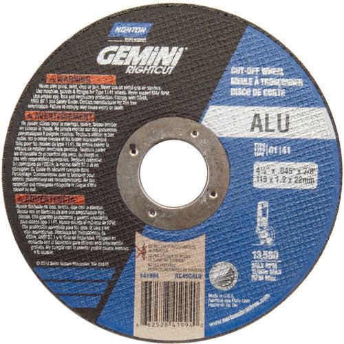 ‎4-1 /2″ × 0.045″ × 7/8″ Right Angle Cut-Off Wheel Gemini RightCut ALU 36 Grit - All Tool & Supply