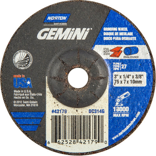 3″ × 1/4″ × 3/8″ Gemini Non-Woven Depressed Center Wheel Type 27 Aluminum Oxide - All Tool & Supply