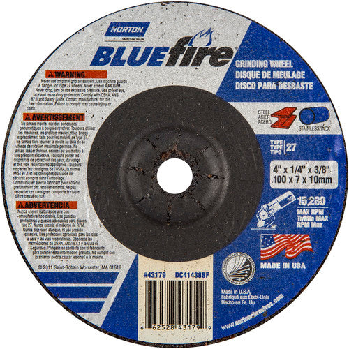 4″ × 1/4″ × 3/8″ BlueFire Non-Woven Depressed Center Wheel Type 27 Zirconia Alumina / Aluminum Oxide - All Tool & Supply