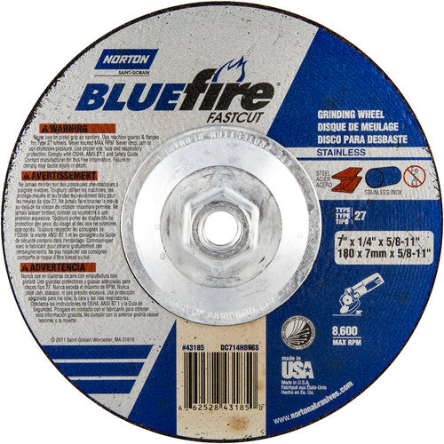 7″ × 1/4″ × 5/8″ BlueFire Non-Woven Depressed Center Wheel Type 27 Zirconia Alumina / Aluminum Oxide - All Tool & Supply