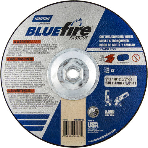 9″ × 1/8″ × 5/8″ BlueFire Non-Woven Depressed Center Wheel Type 27 Zirconia Alumina / Aluminum Oxide - All Tool & Supply