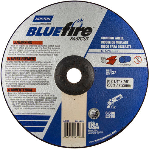 9″ × 1/4″ × 7/8″ BlueFire Non-Woven Depressed Center Wheel Type 27 Zirconia Alumina / Aluminum Oxide - All Tool & Supply