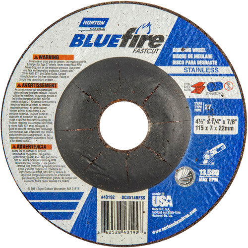 ‎4-1/2″ × 1/4″ × 7/8″ BlueFire Non-Woven Depressed Center Wheel Type 27 - All Tool & Supply