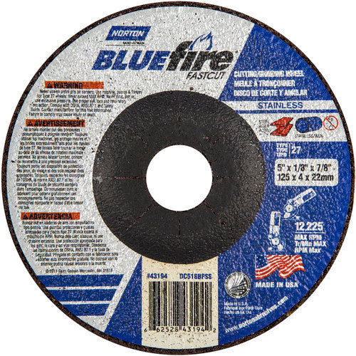 5″ × 1/8″ × 7/8″ BlueFire Non-Woven Depressed Center Wheel Type 27 Zirconia Alumina / Aluminum Oxide - All Tool & Supply