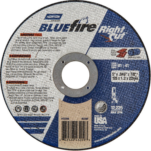 5 × 1/16 × 7/8″ BlueFire RightCut Right Angle Cut-Off Wheel A 36 Q Type 01/41 - All Tool & Supply