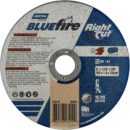 6 × 1/16 × 7/8″ BlueFire RightCut Right Angle Cut-Off Wheel ZA 36 Q Type 01/41 - All Tool & Supply