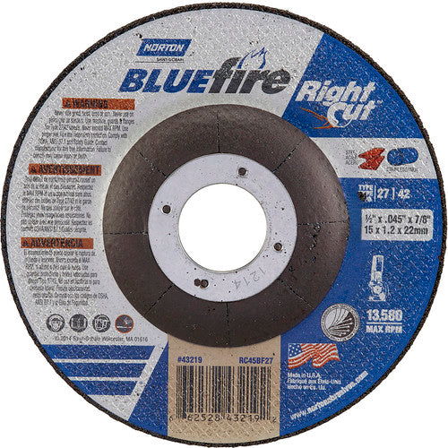 ‎4-1/2 × 1/16 × 7/8″ BlueFire RightCut Cutting Wheel A 36 R Type 27/42 - All Tool & Supply