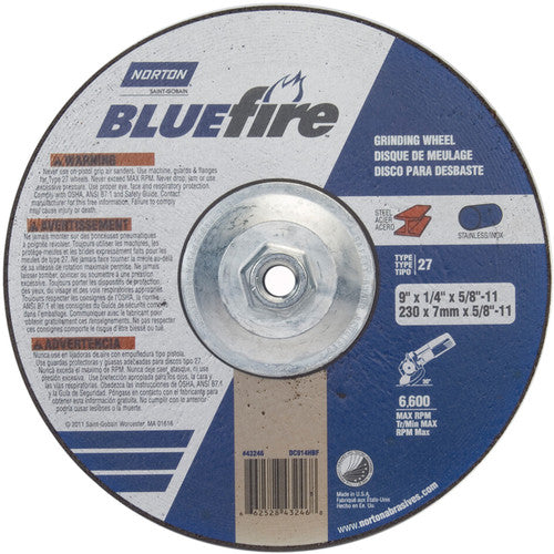 ‎9 × 1/4 × 5/8 - 11″ BlueFire Grinding Wheel ZA 24 S Type 27 - All Tool & Supply