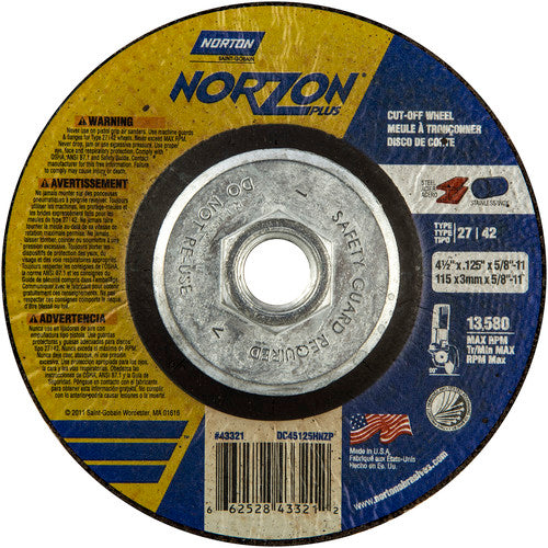 ‎4-1/2″ × 1/8″ × 5/8″-11 NorZon Plus Non-Woven Depressed Center Wheel Type 27 - All Tool & Supply