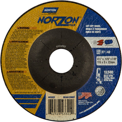 ‎4-1/2″ × 1/8″ × 7/8″ NorZon Plus Non-Woven Depressed Center Wheel Type 27 - All Tool & Supply