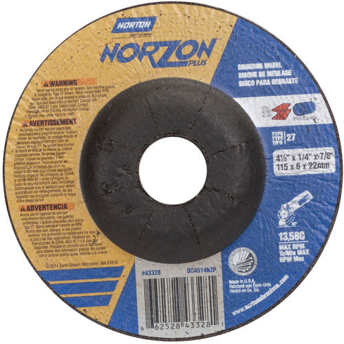 ‎4-1/2″ × 1/4″ × 7/8″ NorZon Plus Non-Woven Depressed Center Wheel Type 27 - All Tool & Supply