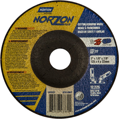 5″ × 1/8″ × 7/8″ NorZon Plus Non-Woven Depressed Center Wheel Type 27 Ceramic Alumina / Zirconia Alumina - All Tool & Supply