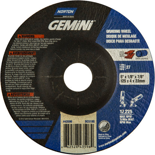 5 × 1/8 × 7/8″ Gemini Long Life Grinding Wheel A 24 T BDA3 Type 27 - All Tool & Supply