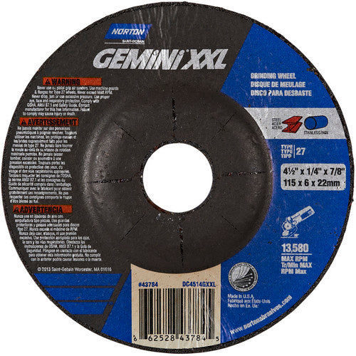 ‎4-1/2″ × 1/4″ × 7/8″ Gemini Depressed Center Wheel Type 27 Aluminum Oxide - All Tool & Supply