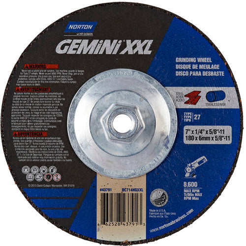 ‎7″ × 1/4″ × 5/8″-11 Gemini Depressed Center Wheel Type 27 Aluminum Oxide - All Tool & Supply