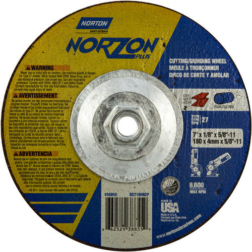 7″ × 1/8″ × 5/8″ NorZon Plus Non-Woven Depressed Center Wheel Type 27 - All Tool & Supply