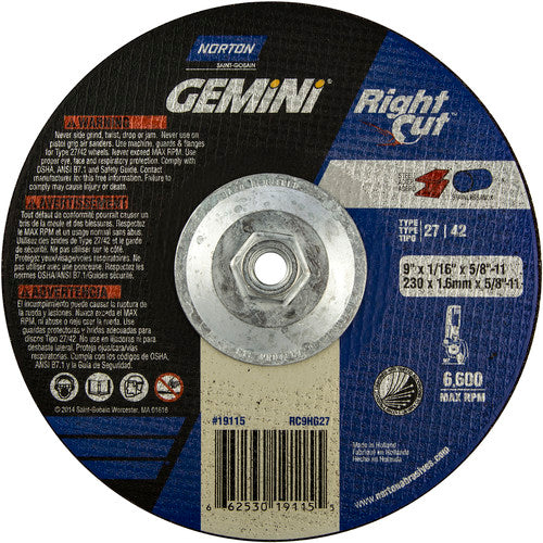 9″ × 0.060″ × 5/8″ Gemini Non-Woven Depressed Center Wheel Type 27 - All Tool & Supply