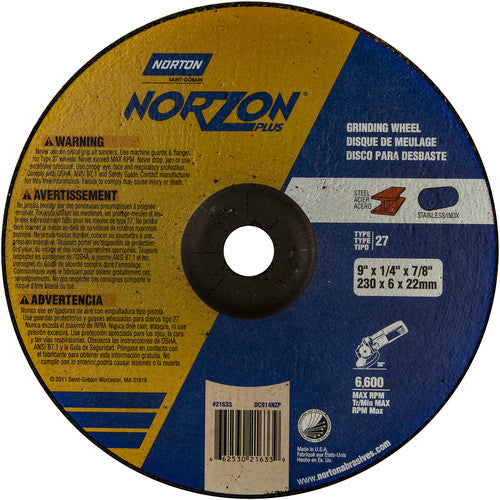 9″ × 1/4″ × 7/8″ NorZon Plus Non-Woven Depressed Center Wheel Type 27 - All Tool & Supply