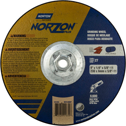 9″ × 1/4″ × 5/8″ NorZon Plus Non-Woven Depressed Center Wheel Type 27 - All Tool & Supply