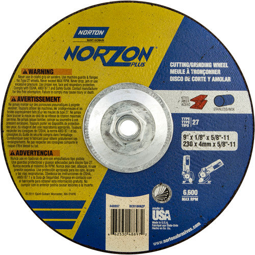 9″ × 1/8″ × 5/8″ NorZon Plus Non-Woven Depressed Center Wheel Type 27 - All Tool & Supply