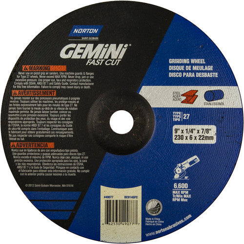 9″ × 1/4″ × 7/8″ Gemini Non-Woven Depressed Center Wheel Type 27 24 Grit Aluminum Oxide - All Tool & Supply