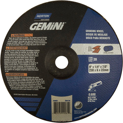 9″ × 1/4″ × 7/8″ Gemini Non-Woven Depressed Center Wheel Type 28 Saucer Aluminum Oxide - All Tool & Supply