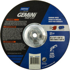 ‎9 × 1/4 × 5/8 - 11″ Gemini Fast Cut Grinding Wheel A 24 N Type 27 - All Tool & Supply