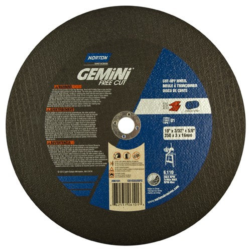 10″ × 0.09375″ × 5/8″ Gemini Stationary Saw Type 01 Straight Cut-Off Wheel Aluminum Oxide - All Tool & Supply