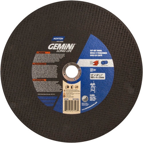 12″ × 1/8″ × 1″ Gemini Stationary Saw Type 01 Straight Cut-Off Wheel Aluminum Oxide - All Tool & Supply