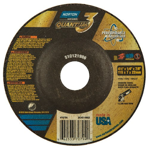 ‎4-1/2″ × 1/4″ × 7/8″ - T27 - Quantum 3 Depressed Center Wheel - All Tool & Supply